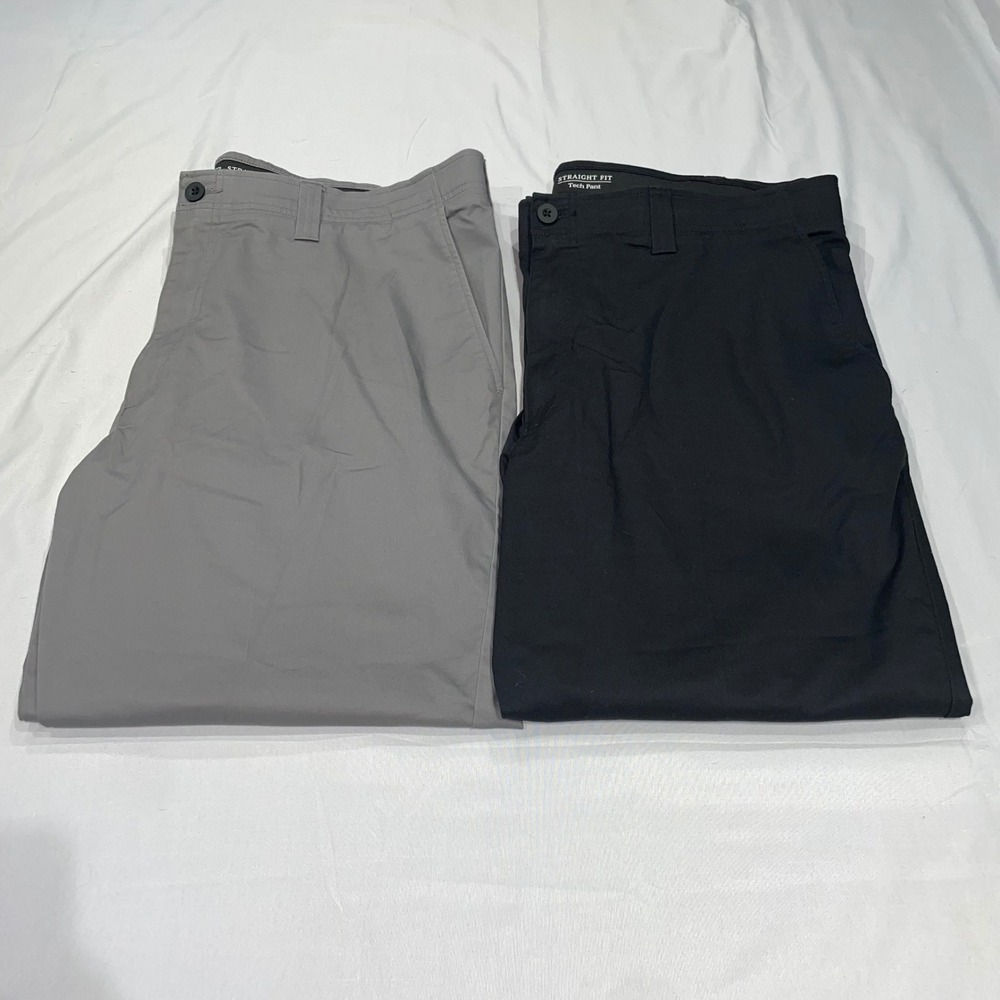 Oak Hill Straight Fit Tech Pants 2 Pack Grey Black Mens 42x28 Stretch DXL